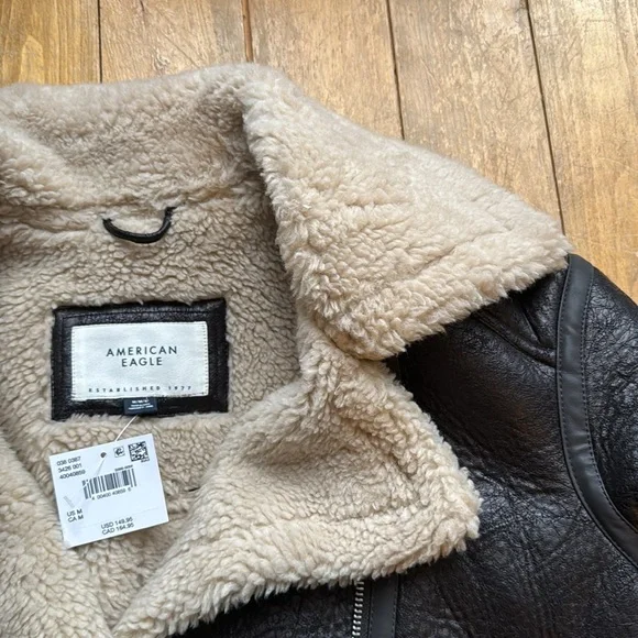 AE Oversized Vegan Shearling Moto Jacket Black Medium NWT - Picture 8 of 11